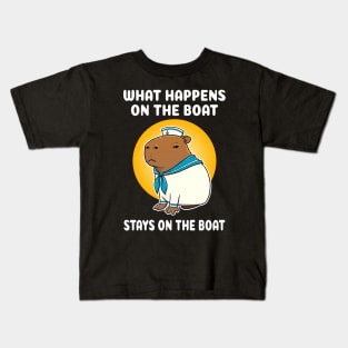 What happens on the boat stays on the boat Cartoon Capybara Sailor Kids T-Shirt